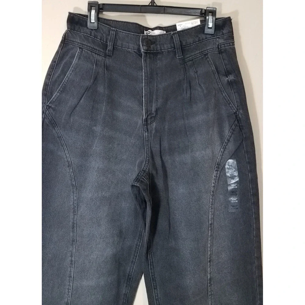 SO Jeans Baggy Highest Rise Pleated Front Juniors‎ Size 13/31W Faded Black NEW